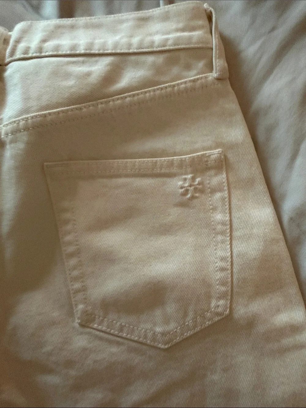 Tory Burch Cream High-Rise Straight Jeans